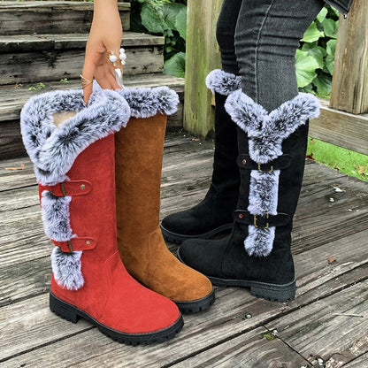 Cushioned Buckle Ladies Thick Plush Mid-Calf Snowboots