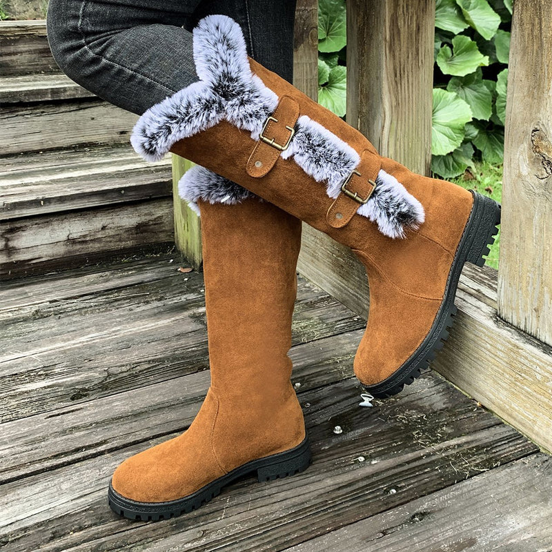 Cushioned Buckle Ladies Thick Plush Mid-Calf Snowboots