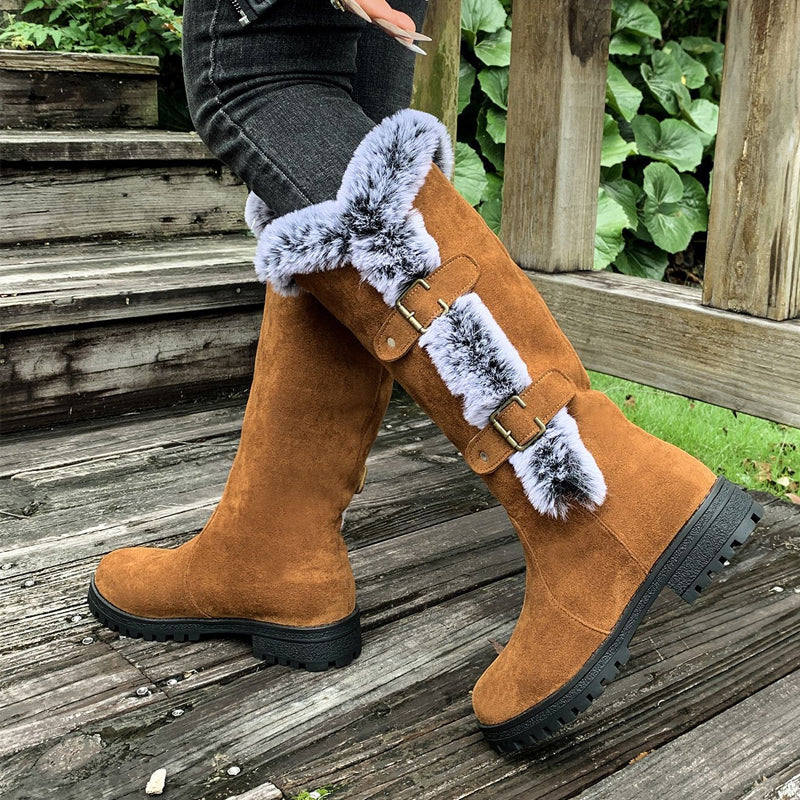 Cushioned Buckle Ladies Thick Plush Mid-Calf Snowboots