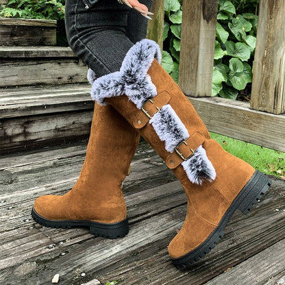 Cushioned Buckle Ladies Thick Plush Mid-Calf Snowboots