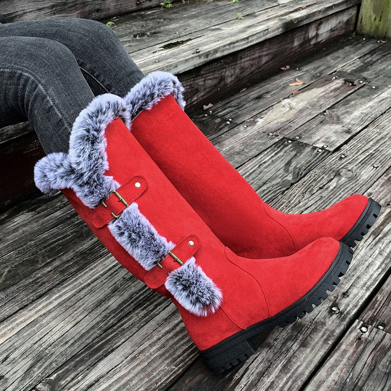Cushioned Buckle Ladies Thick Plush Mid-Calf Snowboots