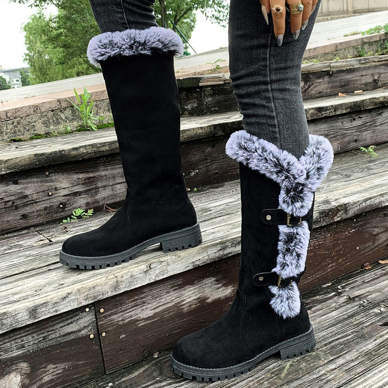 Cushioned Buckle Ladies Thick Plush Mid-Calf Snowboots