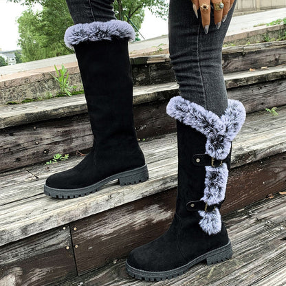 Cushioned Buckle Ladies Thick Plush Mid-Calf Snowboots