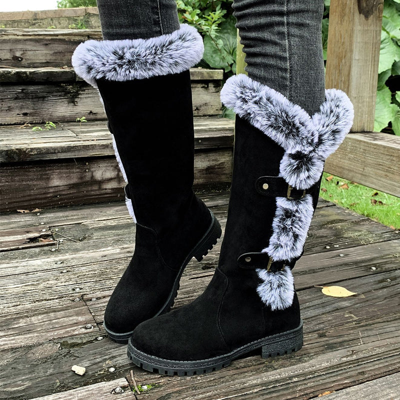 Cushioned Buckle Ladies Thick Plush Mid-Calf Snowboots