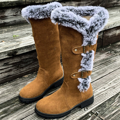 Cushioned Buckle Ladies Thick Plush Mid-Calf Snowboots