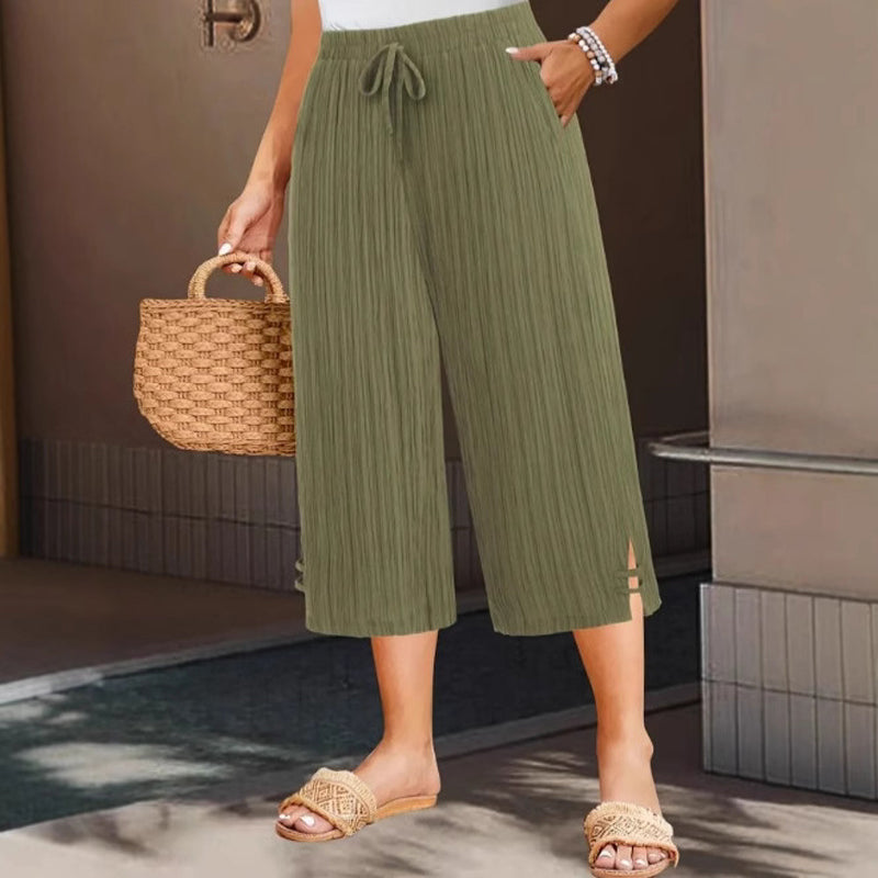 Wide-Leg Capri Trousers for Women with Convenient Pockets