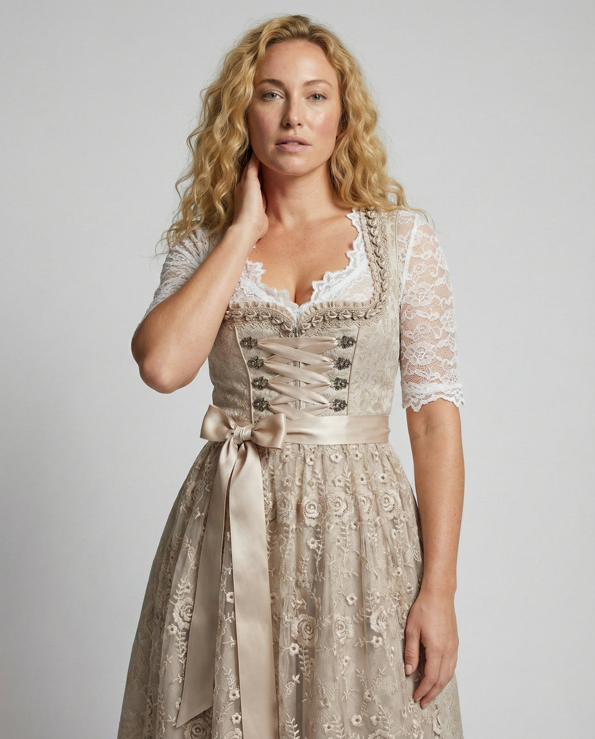 Women's Dirndl Dress with Lace-Up Bodice and Pockets