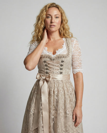 Women's Dirndl Dress with Lace-Up Bodice and Pockets