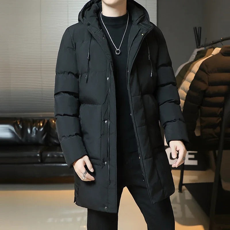 Men's Elegant Long Winter Jacket with Long Sleeve
