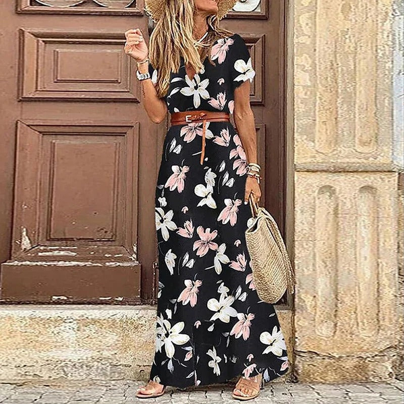 Teske | Women's Maxi Ibiza Dress, Includes Belt