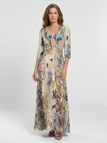 Margaret | Women's Three Quarter Sleeve Floral Maxi Wrap Dress