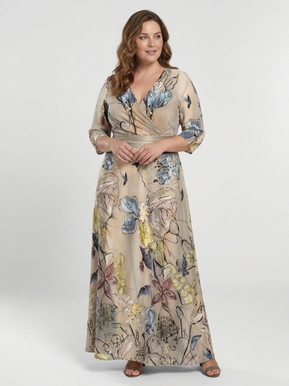 Margaret | Women's Three Quarter Sleeve Floral Maxi Wrap Dress