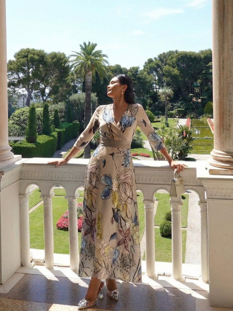 Margaret | Women's Three Quarter Sleeve Floral Maxi Wrap Dress