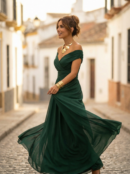 Leo | Women's Off-Shoulder Maxi Dress with V-Neck