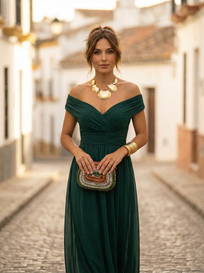 Leo | Women's Off-Shoulder Maxi Dress with V-Neck
