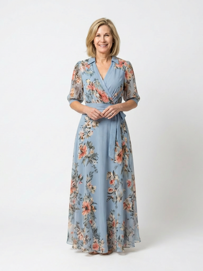 Elowen | Women's Floral Wrap V Neck Maxi Dress
