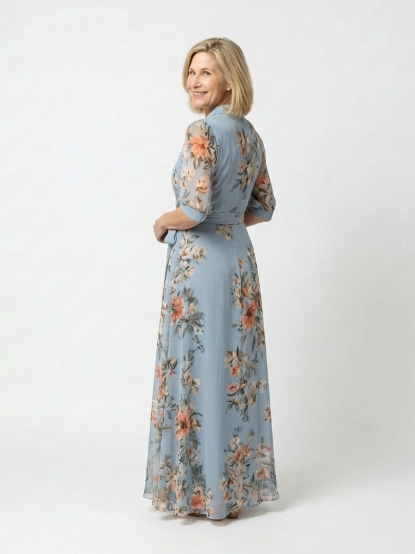 Elowen | Women's Floral Wrap V Neck Maxi Dress
