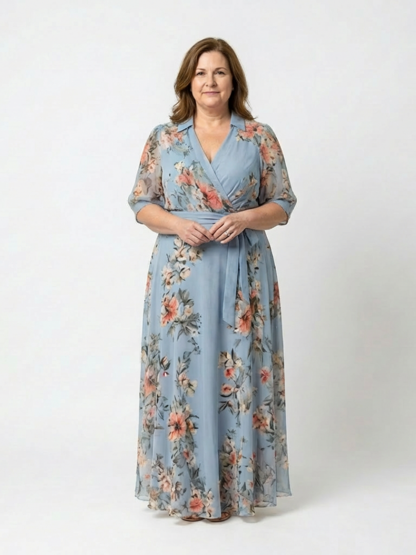 Elowen | Women's Floral Wrap V Neck Maxi Dress
