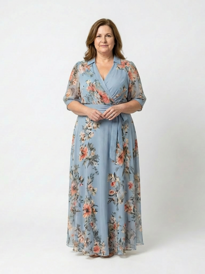 Elowen | Women's Floral Wrap V Neck Maxi Dress