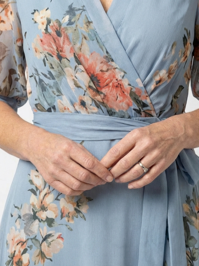 Elowen | Women's Floral Wrap V Neck Maxi Dress