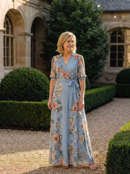 Elowen | Women's Floral Wrap V Neck Maxi Dress