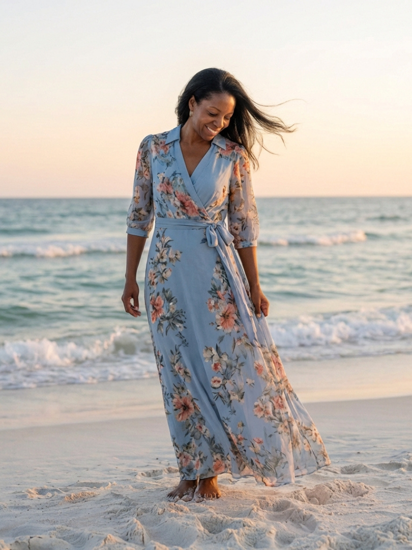 Elowen | Women's Floral Wrap V Neck Maxi Dress