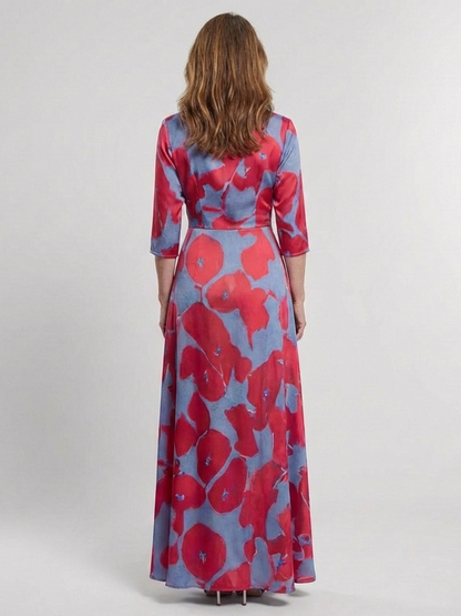 Danielle | Women's Three Quarter Sleeve V Neck Floral Maxi Dress