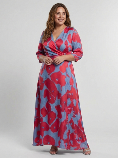 Danielle | Women's Three Quarter Sleeve V Neck Floral Maxi Dress