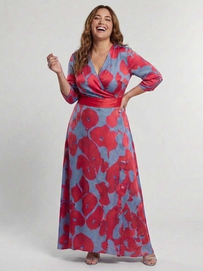 Danielle | Women's Three Quarter Sleeve V Neck Floral Maxi Dress