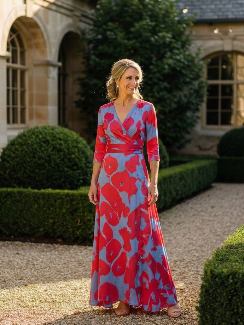 Danielle | Women's Three Quarter Sleeve V Neck Floral Maxi Dress