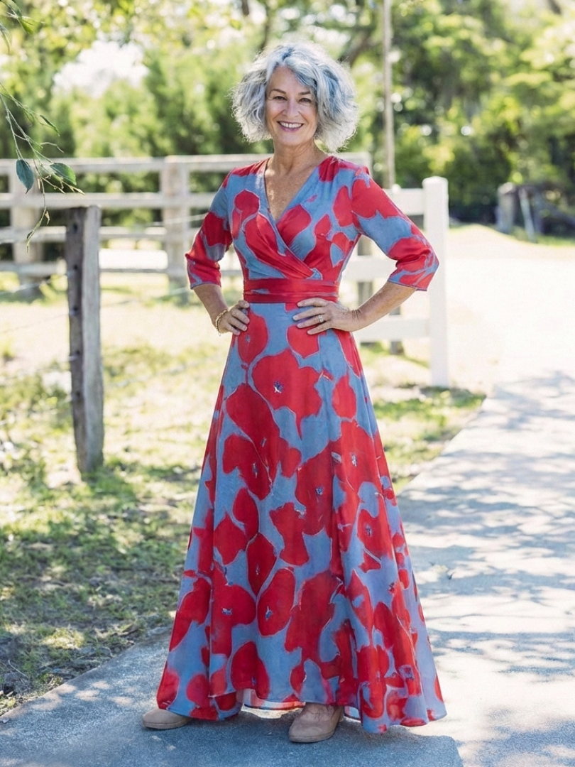 Danielle | Women's Three Quarter Sleeve V Neck Floral Maxi Dress