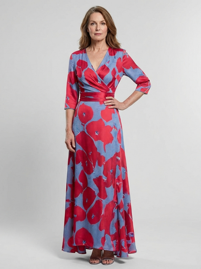 Danielle | Women's Three Quarter Sleeve V Neck Floral Maxi Dress