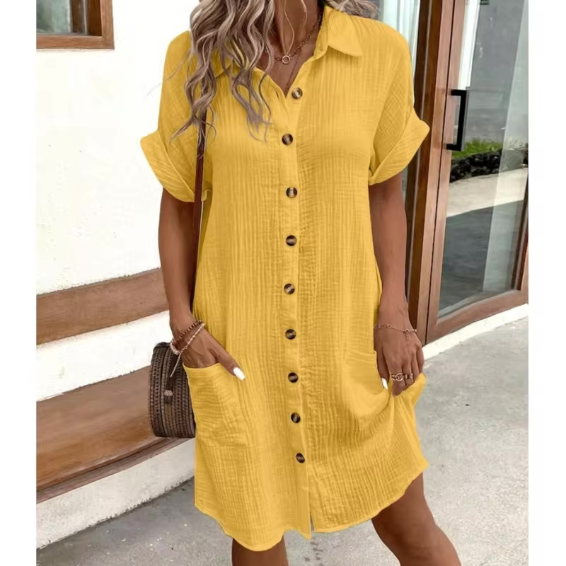 Fenna | Women's Relaxed Effortless Button Midi Dress with Pockets