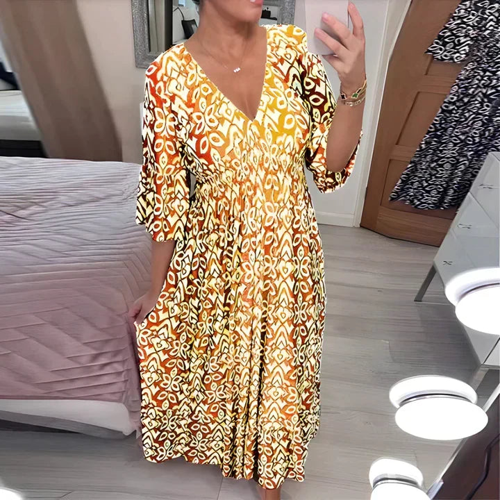 Frieda | Women's Airy Summer Midi Dress with V-Neck