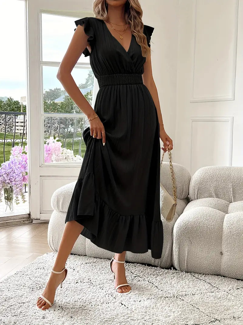 Julia | Women's Ruffled Midi Dress with V-Neck